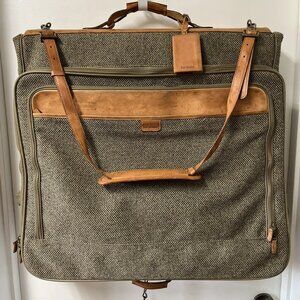 EUC Hartmann Vintage 80s Brown Tweed Garment Bag Leather Trim Travel Luggage